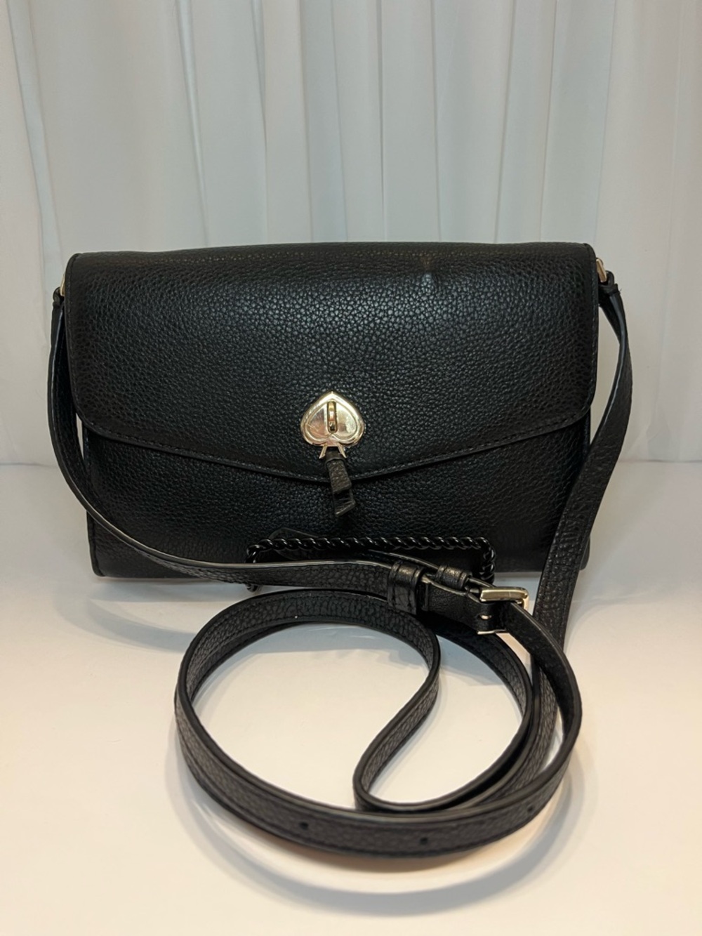 Kate Spade Black Pebbled Leather Crossbody with Silver Hardware